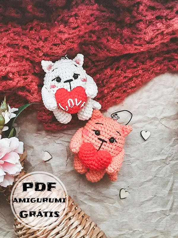 PDF Crochê de Chaveiro de Gato Receita de Amigurumi Grátis