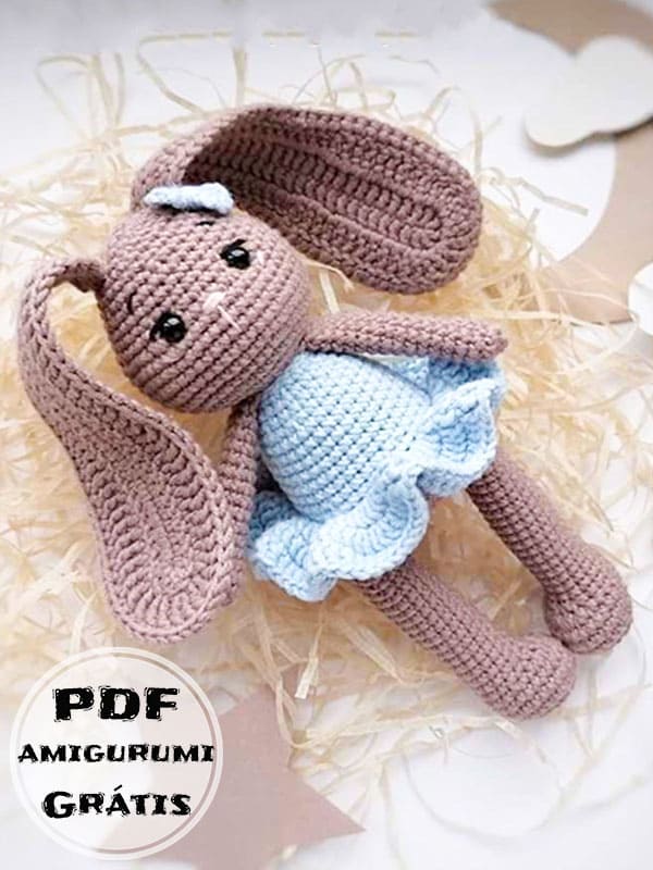 PDF Crochê de Coelhinha de Vestido Receita de Amigurumi Grátis