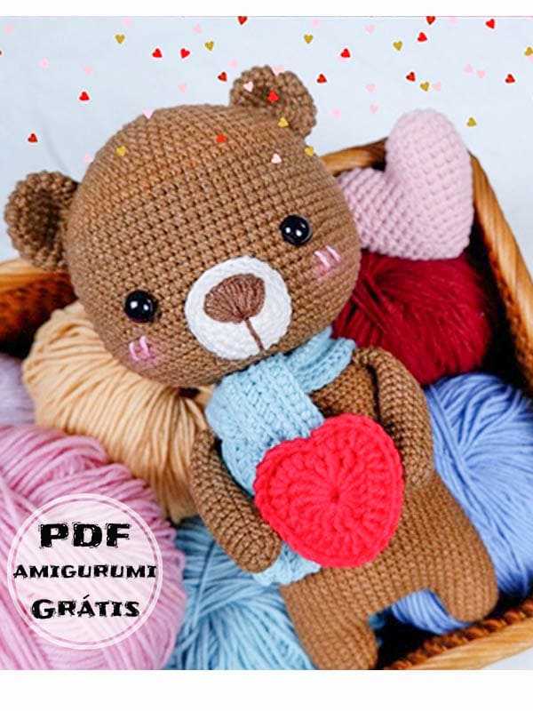 Dia dos Namorados Urso PDF Crochê Receita de Amigurumi Grátis