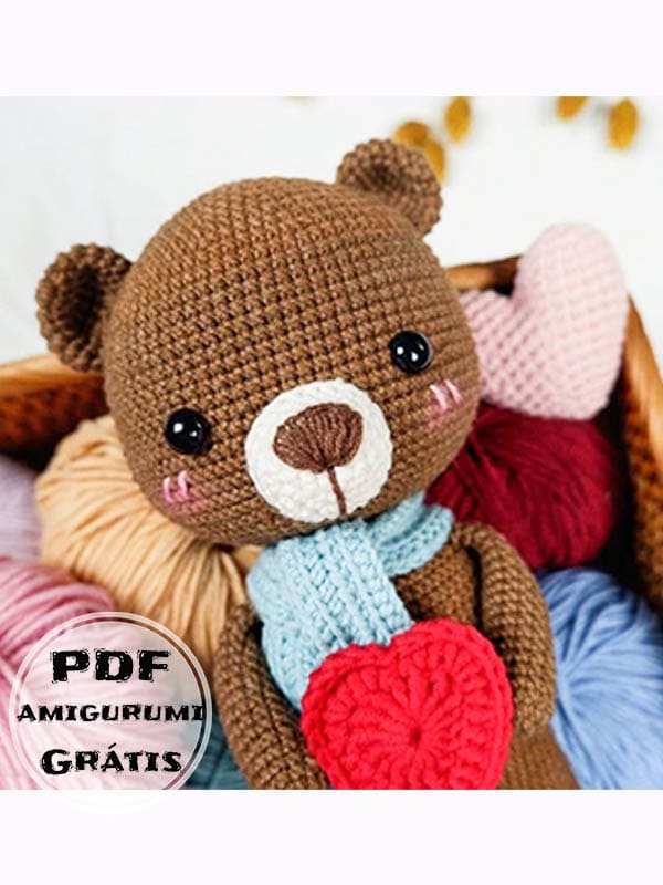 Dia dos Namorados Urso PDF Crochê Receita de Amigurumi Grátis