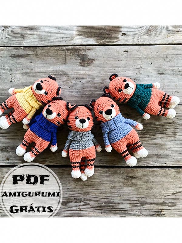 Tigre Bonito na Camisola PDF Crochê Receita de Amigurumi Grátis