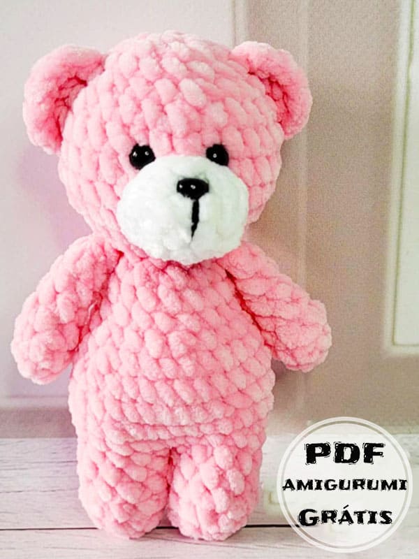 Urso de Pelúcia Rosa Fácil PDF Crochê Receita de Amigurumi Grátis