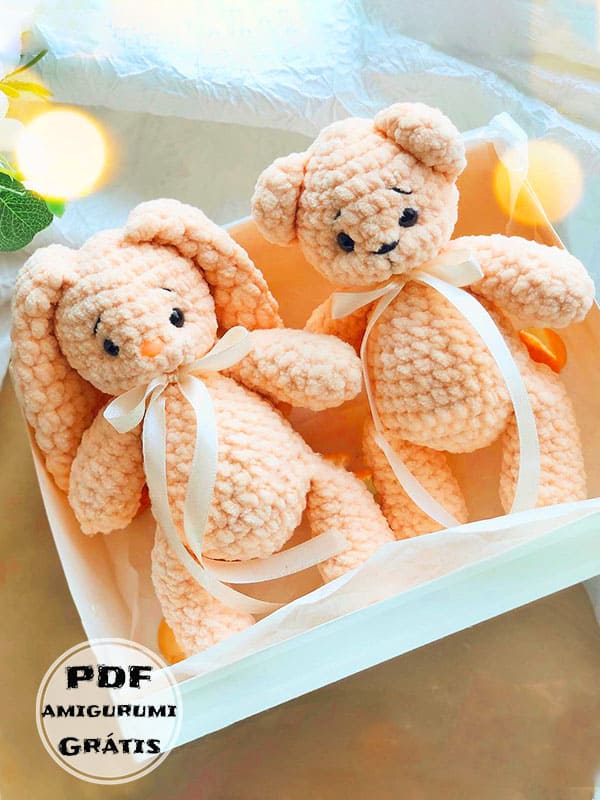 Coelho e Urso Abóbora Cor PDF Amigurumi Receita Grátis