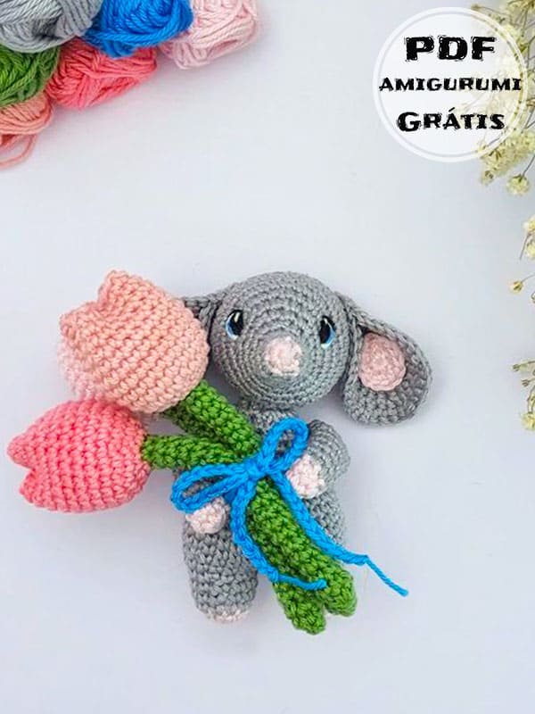 Tulipas e Rato Amigurumi Receita PDF Grátis