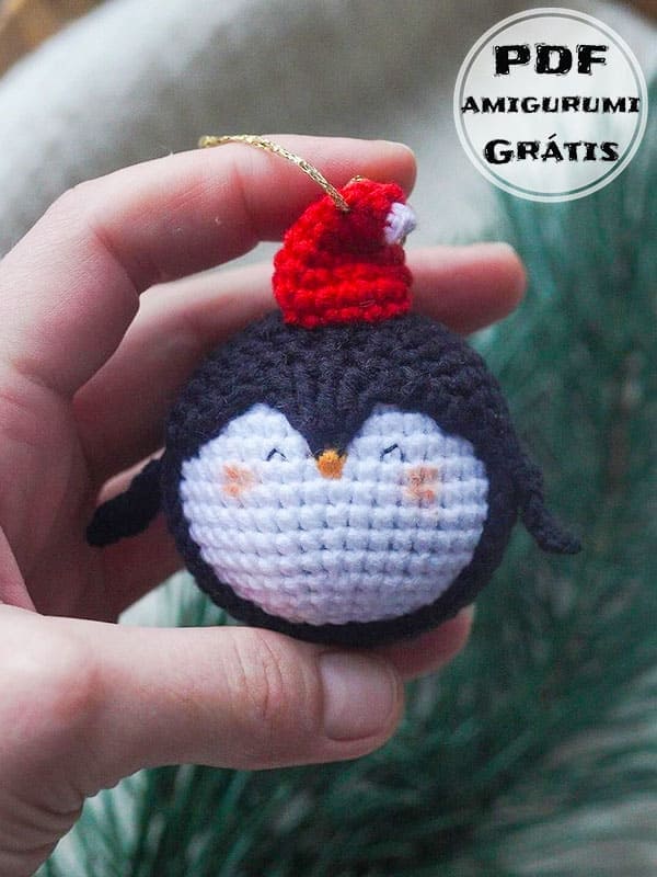 Pinguim Amigurumi Enfeite de Natal de Crochê PDF Grátis